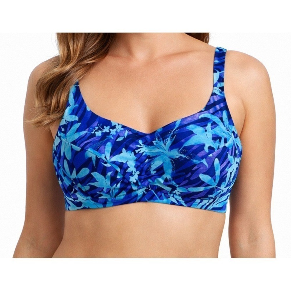 Athleta Bikini Top Womens 32B/C Blue Purple Tropical Floral Underwire Swim Sport